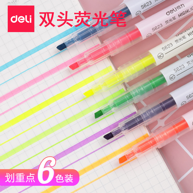 (6 Load) Able S627 fluorescent pen Colour thickness Double head scratchmark pen Pale Pink Note Pen