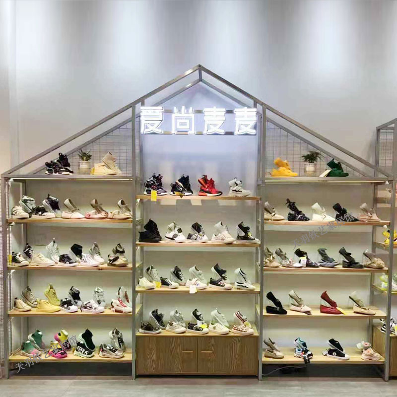 Assemble shoe store shoe rack shelf display rack commercial floor shoes shoe rack wrought iron creative house shape solid wood shoe shelf