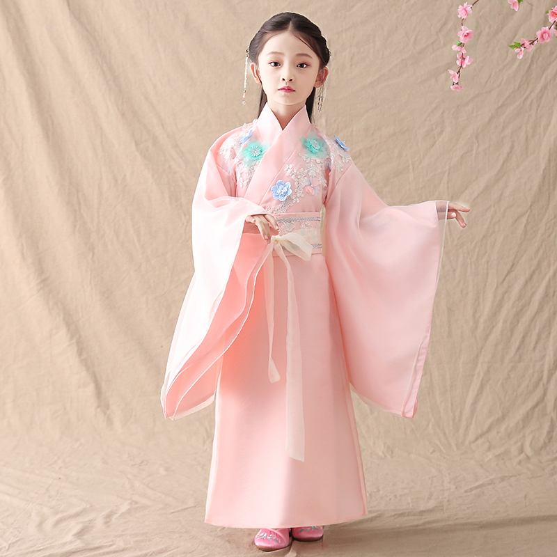 Girls' roll children, Tang Dynasty fairy dress, children's wear, guzheng, Hanfu, children's wear, women's costume.
