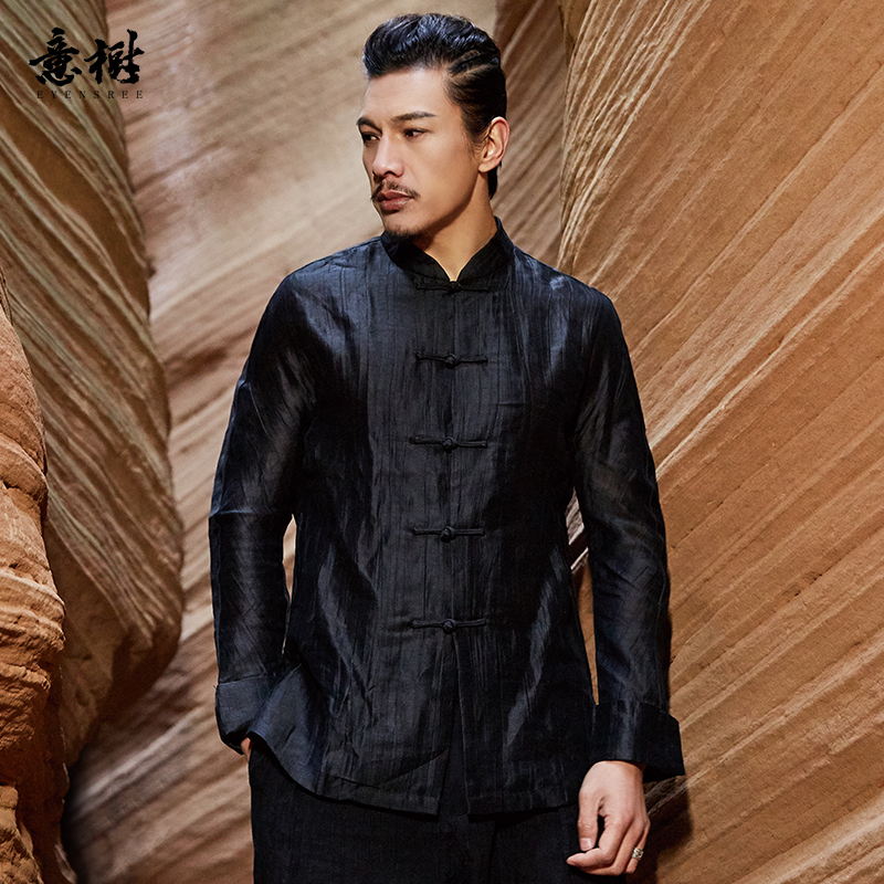 Yishu mùa xuân mới Tang váy han quần áo của nam giới retro dài tay áo khoác áo 100-shirt vải áo khoác khóa disbuckled