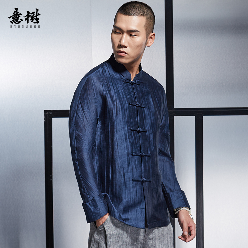 Yishu mùa xuân mới Tang váy han quần áo của nam giới retro dài tay áo khoác áo 100-shirt vải áo khoác khóa disbuckled