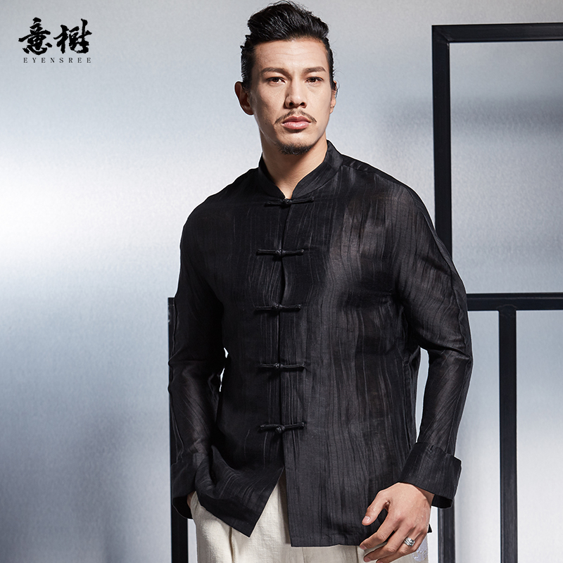 Yishu mùa xuân mới Tang váy han quần áo của nam giới retro dài tay áo khoác áo 100-shirt vải áo khoác khóa disbuckled