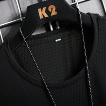 Ice silk T-shirt men mesh hollow hollow quick-drying clothing short sleeve summer ultra-thin breathable cool Half sleeve sports fitness
