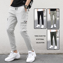 Multi-pocket pants Summer men wear straight tube thin cotton overalls spring and autumn personality trend nine-point leg pants