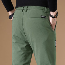 Middle-aged dad pants mens autumn mid-waist loose straight mens pants elastic waist belt casual trousers