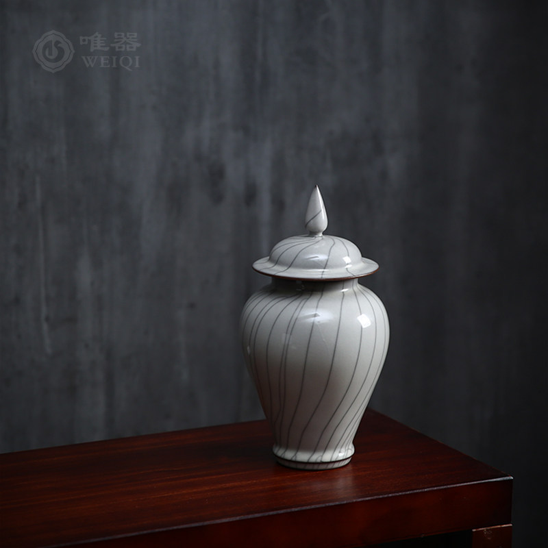 Celadon, Wu Jun's handmade, magnificent, general jar, Yuebai glazed tea jar, lid jar, porcelain collection