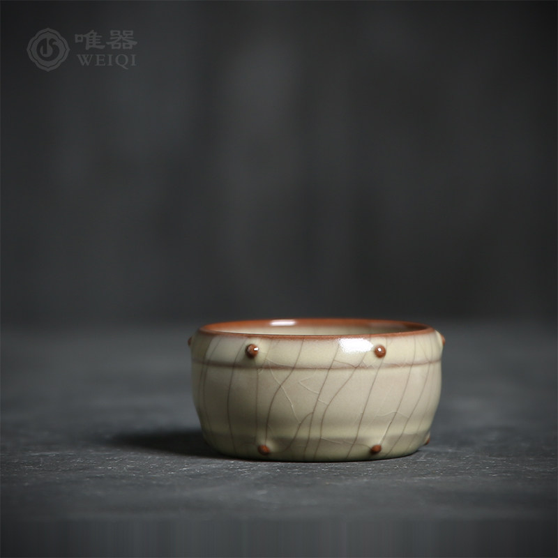 Bronze in Chuo Kiln Green Porcelain Tasting Cup Drum Nail Cup ceramic Pu'er tea Cup Gongfu Tea with single cup Chen Lujun