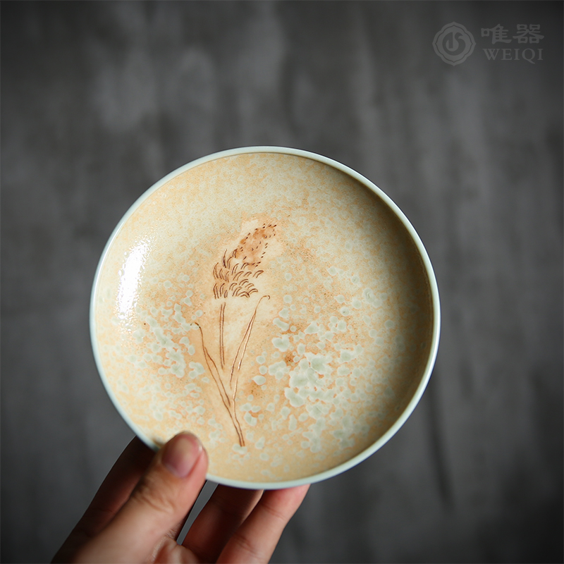 Green Porcelain Clay Pottery Pleasant All Hand Carved Small Fruit Pan Snack Snack Snack Dish Green Grey Glazed Teapot Cup Mat