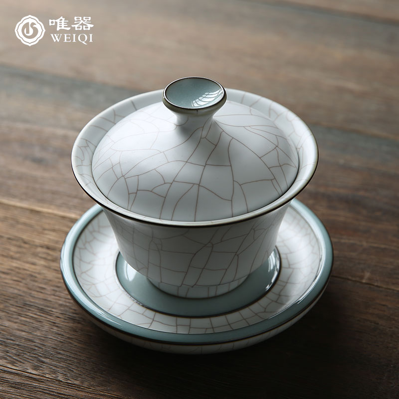 Ceramic famous Xu Jiwu pure hand ceramic kung fu tea cup to the tea bowl of Yu kiln opening three to cover the collection