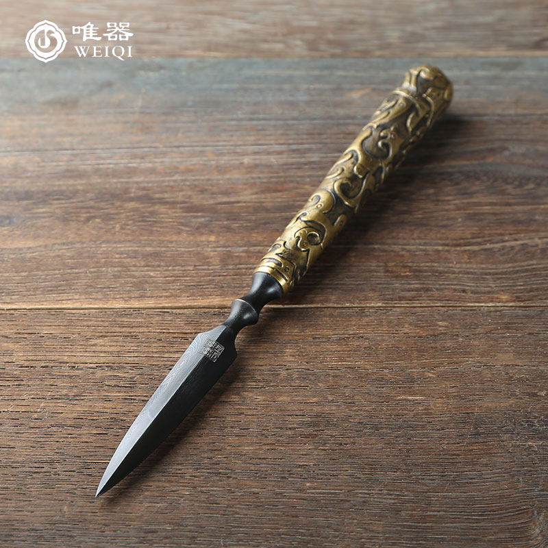 Longquan city forged and 100-refined pattern steel Jianglong handmade tea knife non-Damascus Swiss powder Pu-erh tea needle tea cone