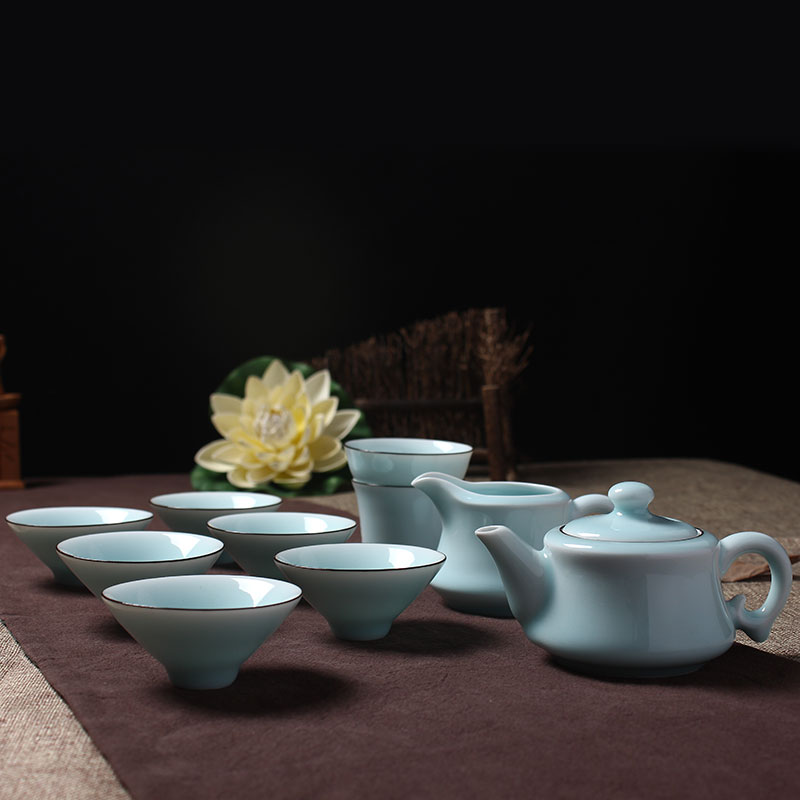 Celadon set ceramic kung fu tea set purple sand bubble black tea bamboo hat cup Japanese style ice cracked tea set