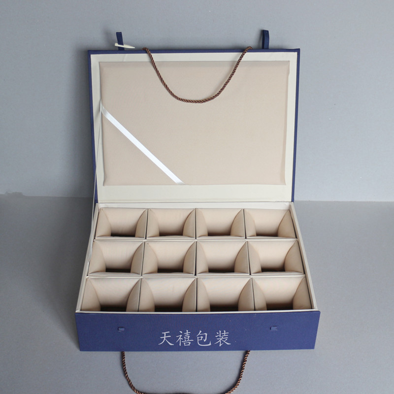 Multi grid blue cloth twelve grid nine grid porcelain cup tea set brocade box cup storage box jade gift box factory direct sales