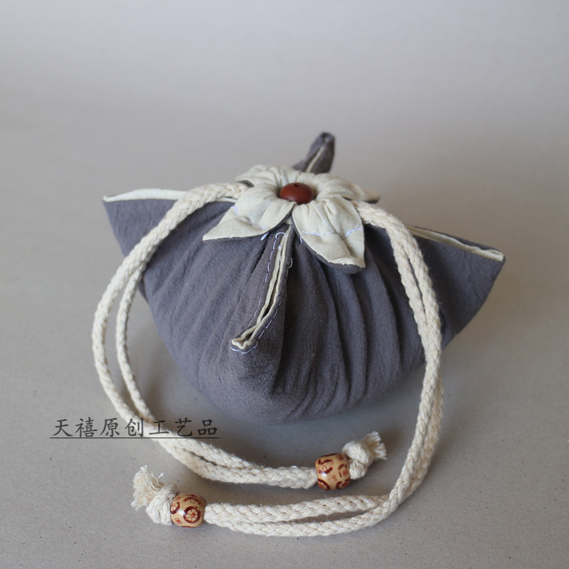 Double 11 Thick Brocade Bag Cotton Linen Brocade Bag Sponge Small Bag Jewelry Bag Storage Bag Porcelain Tea Cup Factory Direct Sales