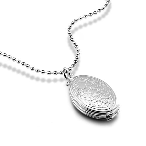 925 Sterling Silver Photo Frame Pendant DIY Engraving for Holding Pills, Small Items, Gift to Commemorate Loved Ones, Parents, Silver Necklace