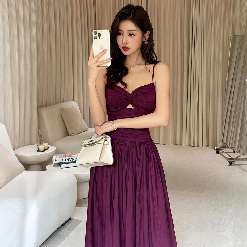 French Resort Style Tube Top Suspender Dress for Women, Summer Sexy Waist-Cinching Slimming Elegant Slim-Fit Long Dress