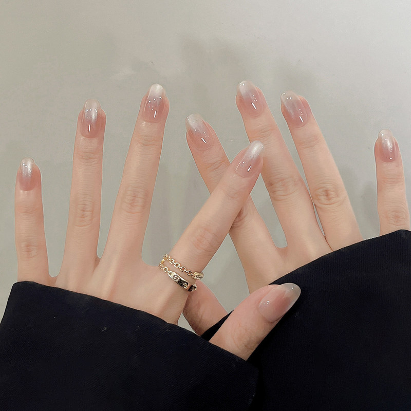 2026 Spring/Summer New Pure Handmade Nude Cat Eye Nail Art Wearable Nail Tips Short and Medium Length Styles, Enhance Fairness, Simple and Elegant