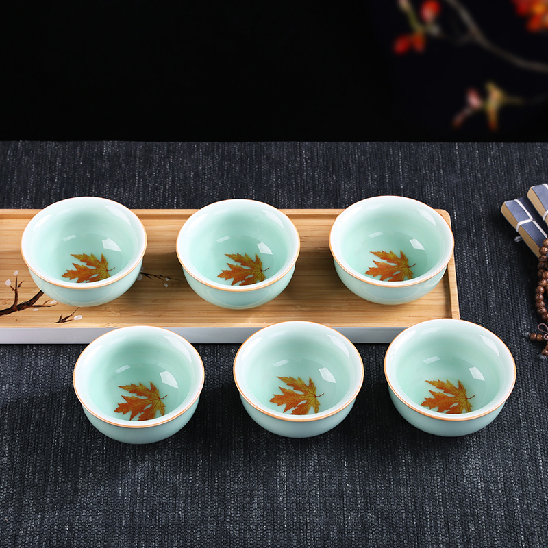 6 celadon tungsten white carp lotus zen kung fu teacup set Pu'er pin tea cup master cup cup