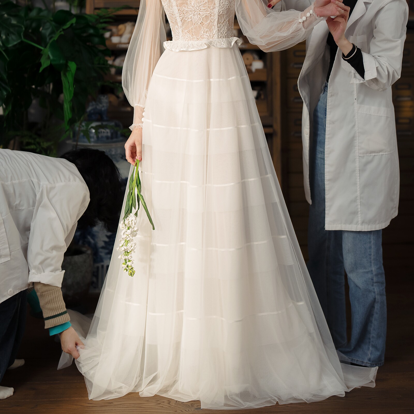 Ретро дизайнерское свадебное платье для невесты, оригинальная кружевная длинная юбка, французский стиль, А-силуэт 