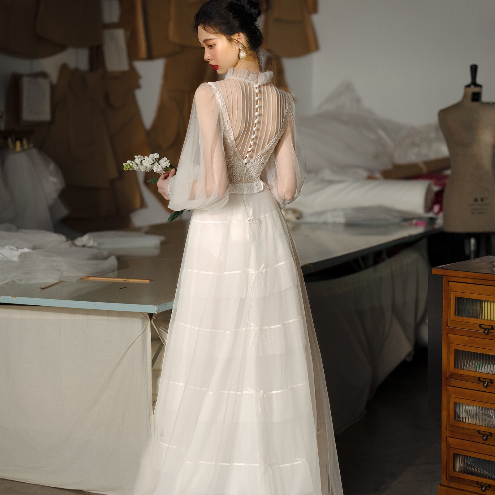 Ретро дизайнерское свадебное платье для невесты, оригинальная кружевная длинная юбка, французский стиль, А-силуэт 