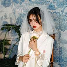 Фата 亲爱的白正品《小云兮》结婚礼领证复古轻婚纱旅拍短新娘头饰头纱