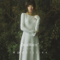 Dear white Midsummer wind travel shot vintage bridal women Qi Di long sleeve zipper halter light wedding dress out of yarn