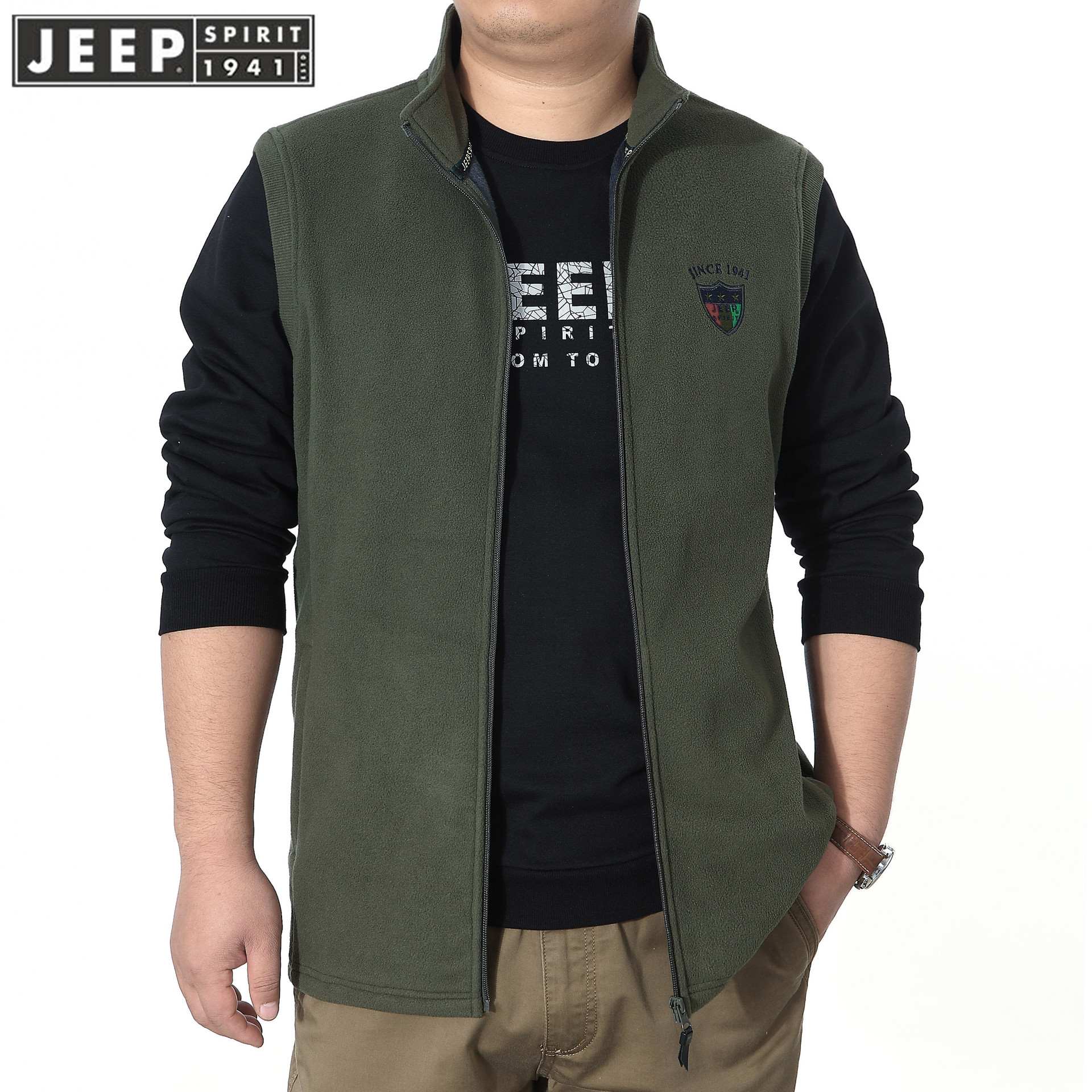 Jeep nam hàng đầu vest nam thanh niên cộng với nhung ấm đứng cổ áo ghi lê vest giản dị mùa thu và áo khoác mùa đông jeep - Áo vest cotton