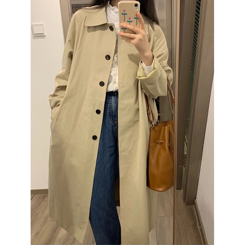 Large coat with long version 2022 new spring and autumn windcoat jacket female small chic spring style Korean wind advanced texture