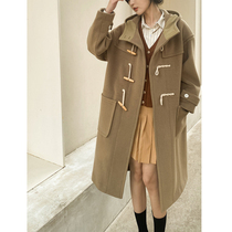 Gross coat daughter 2021 New winter buffalo horn button small sub-Hepburn long section thickened in the coat