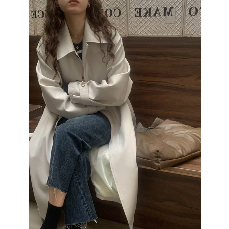 2022 New spring and autumn windcoat jacket women's coat with long version of small child chic spring style Korean wind advanced texture