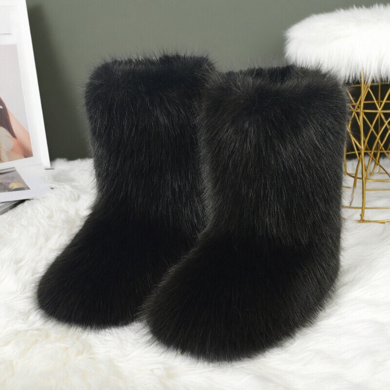 Furry Boots European and American Style New Winter Women's Cute Hot Girl Mid-Calf Boots Plush Thick-Soled Furry Snow Boots Furry Boots European and American Style New Winter Women's Cute Hot Girl Mid-Calf Boots Plush Thick-Soled Furry Snow Boots