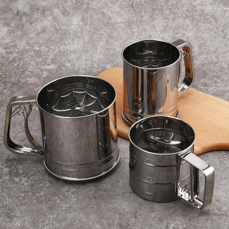 Stainless steel flour sieve sieve semi-automatic hand-held flour sieve kitchen baking tool cup powdered sugar sieve