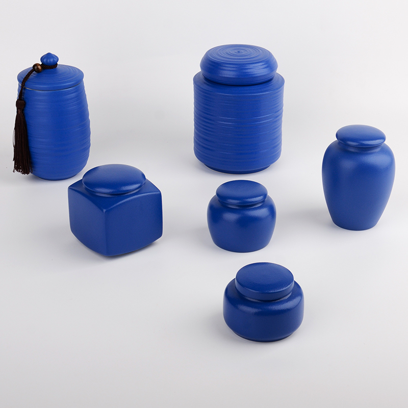 Ceramic Tea Canister, Pu'Er Tea Canister, Household Coarse Pottery Sealed Jar, Large and Small Storage Jars, Klein Blue Tea Storage Container