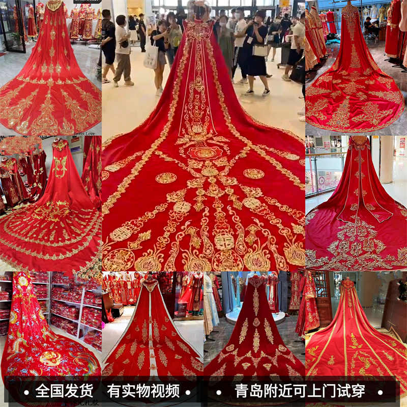 Rental 2023 Chinese-style large cloak shawl Fengguan Xiapei ancient costume wedding dress wedding dress plus velvet thickened cloak long tail