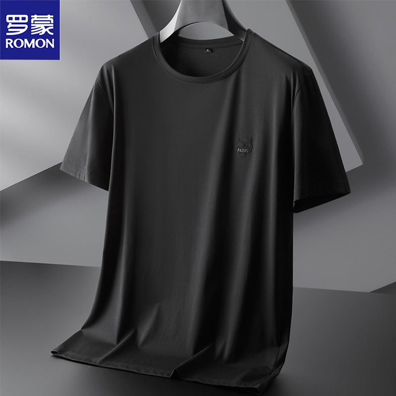 Romon Modal Plus-Size Men's Short-Sleeve T-Shirt, Summer Loose Fit, Extra Large Size, Round Neck Men's Top