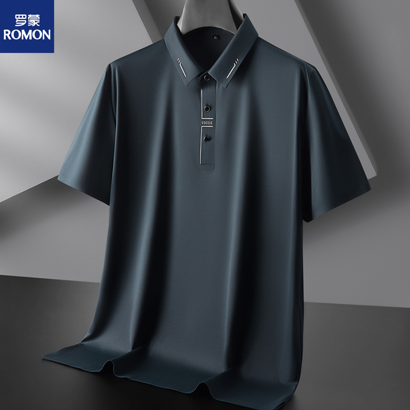 Romon Large Size Business Lapel Short-Sleeved T-Shirt for Men, Ice Silk Casual High-Elasticity Loose Quick-Drying Half-Sleeve Polo Shirt for Big and Tall Men Romon Large Size Business Lapel Short-Sleeved T-Shirt for Men, Ice Silk Casual High-Elasticity Loose Quick-Drying Half-Sleeve Polo Shirt for Big and Tall Men
