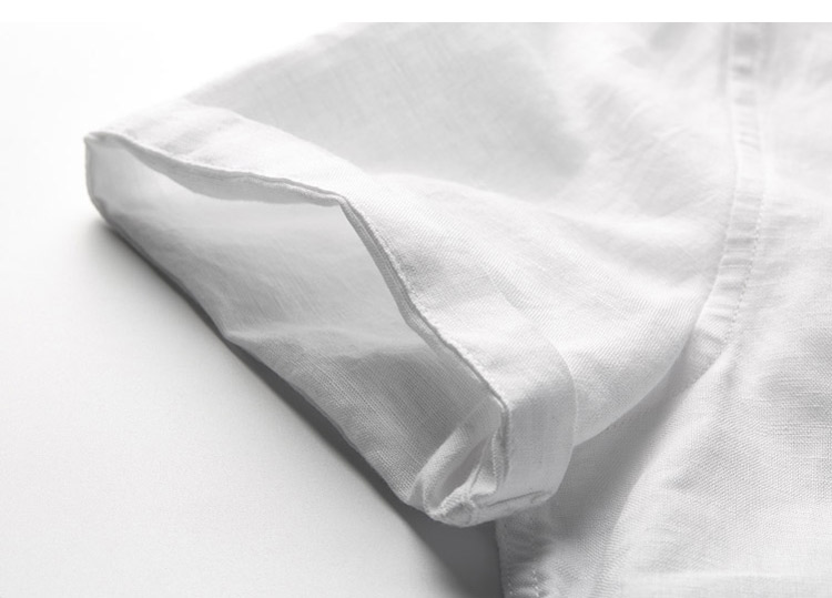Nhật bản đơn giản giản dị vuông cổ áo linen ngắn tay áo sơ mi nam phần mỏng cotton thoáng khí và linen áo Slim màu rắn nửa tay áo áo sơ mi lụa cao cấp nam