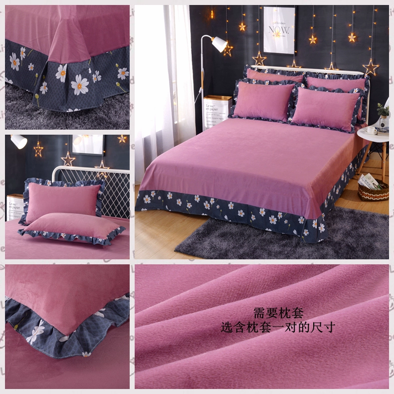 Crystal Velvet Khăn trải giường ấm áp Đơn mảnh Tóc ngắn Coral Velvet Flannel Đơn giường đôi Tấm chăn gối Ba mảnh mùa đông - Khăn trải giường