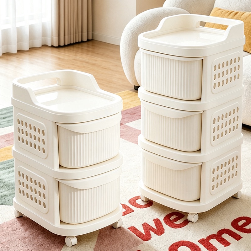 Snack Storage Rack, Small Trolley Storage Rack, High-Looking Snack Holder for Living Room, Household Use, Trendy with Wheels, Multi-Layer, Large Capacity