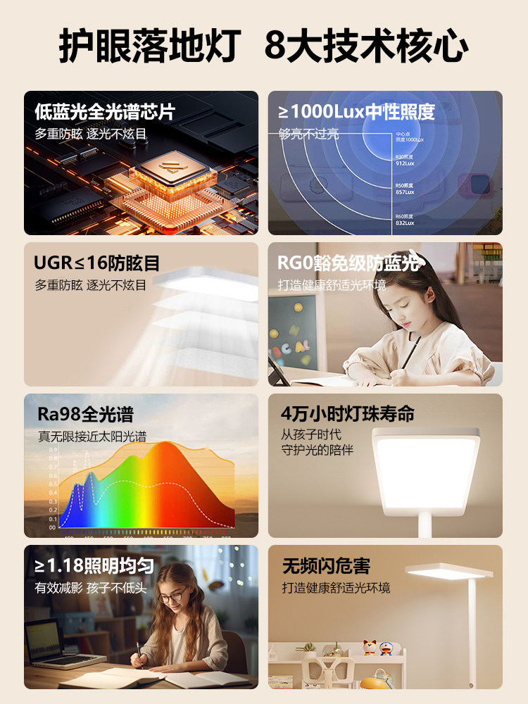 Floor-Standing Eye Protection Lamp, Full Spectrum Vertical Desk Lamp, Special for Studying, Large Street Lamp, Shadowless Reading Lamp for Children, Anti-Myopia for Students