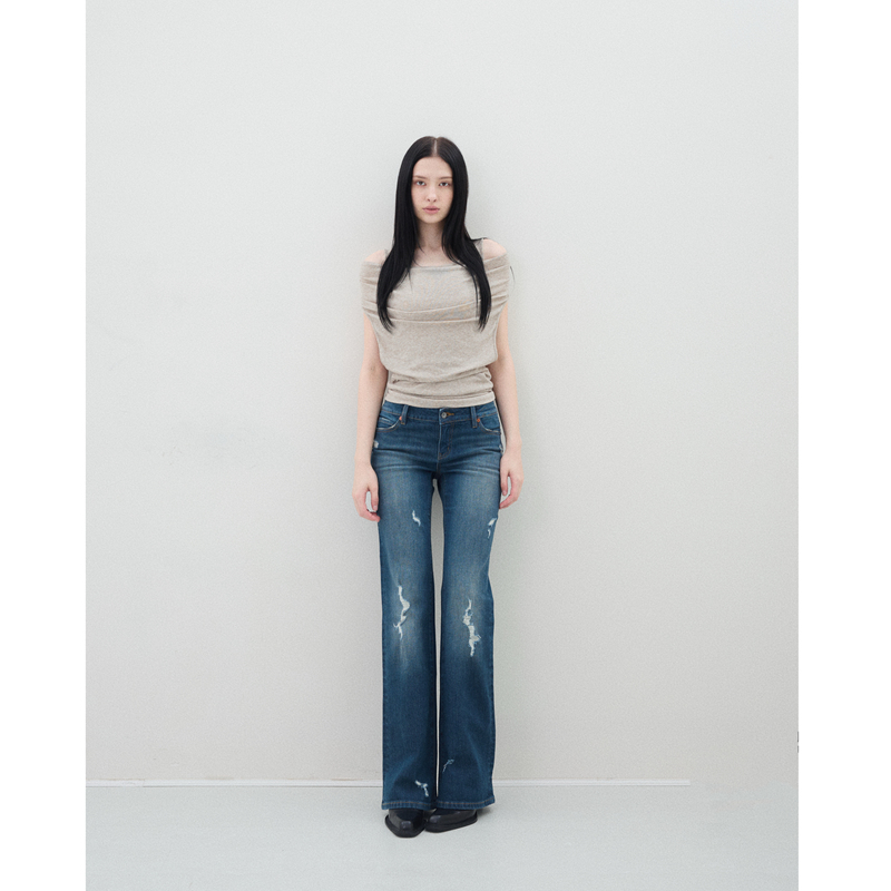 Fot2026 Autumn and Winter New Straight-Leg Mid-Low Waist Ripped Stretch Washed Blue Jeans Long Pants Comfortable Fabric