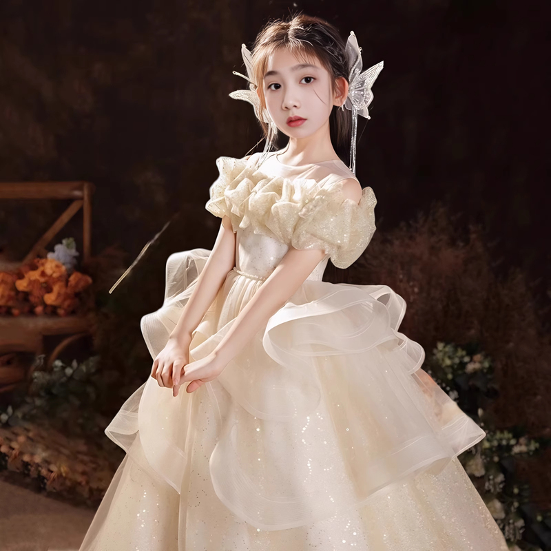 Girls' Dress, Princess Dress, Flower Girl Wedding Dress, Little Girl's Classy Accessible Luxury Niche Kidsren's Host Piano Performance Dress