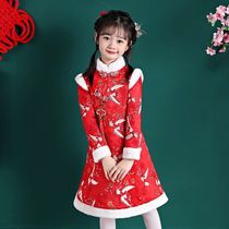 Chinese girls in autumn and winter with thickened children's cheongs and girls in Tangsuit Red dress Princess skirt baby bowl of worship