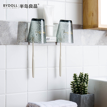 Non-stiletto-stick wall-mounted toothbrush shelving toilet gargling cup suit toothbrush shelf lovers double