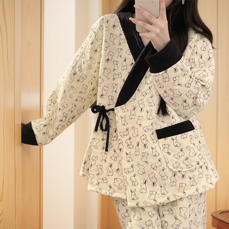 純綿秋冬妊婦パジャマエアコットン着物レース産後マタニティ産後服12ヶ月厚手授乳パジャマ