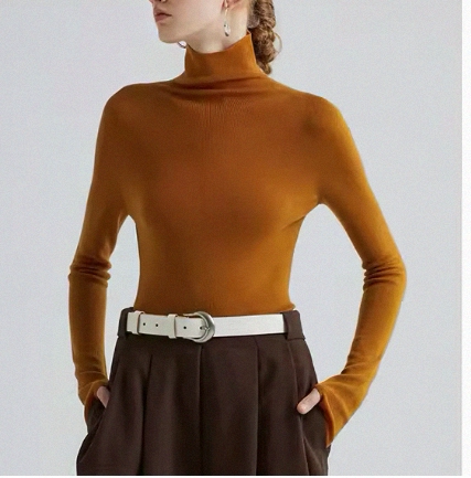 [Seamless Knitting] Artistic Wool Turtleneck Sweater Slim Fit Long Sleeve Knitwear 23 Autumn/Winter New Style