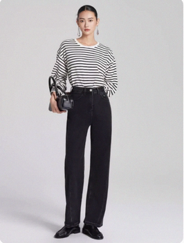 High-Waisted Jeans for Women, Winter Fleece-Lined, 2023 New Style, Gray Wide-Leg Pants, Loose Straight-Leg Floor-Length Pants 3082