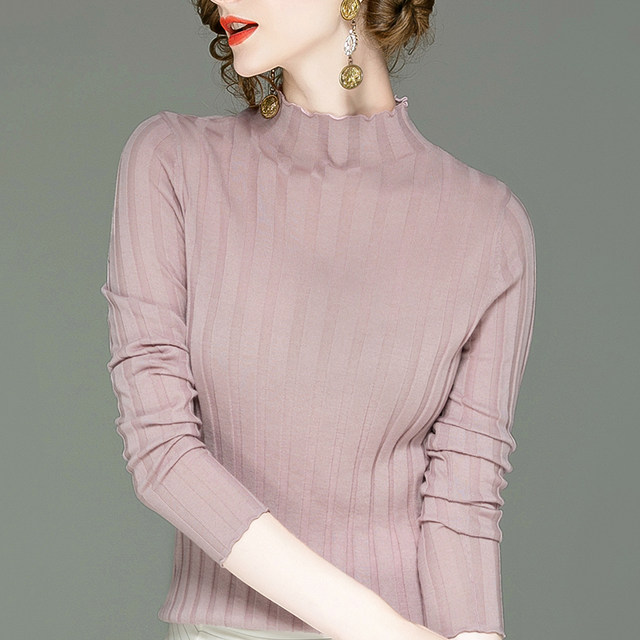 Soft waxy worsted wool sweater half turtleneck bottoming shirt women's long sleeve sweater sweater