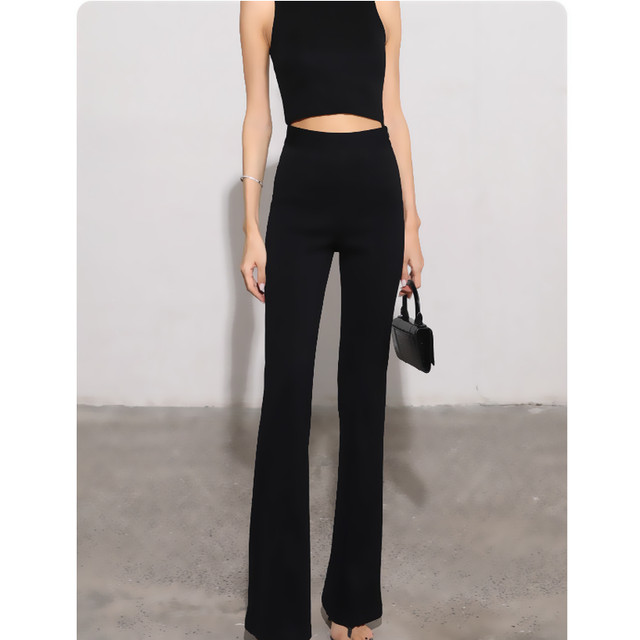 Versatile and Leg-Lengthening Slim-Fit Flared Suit Pants, Straight-Leg Long Pants for Women, Simple Black