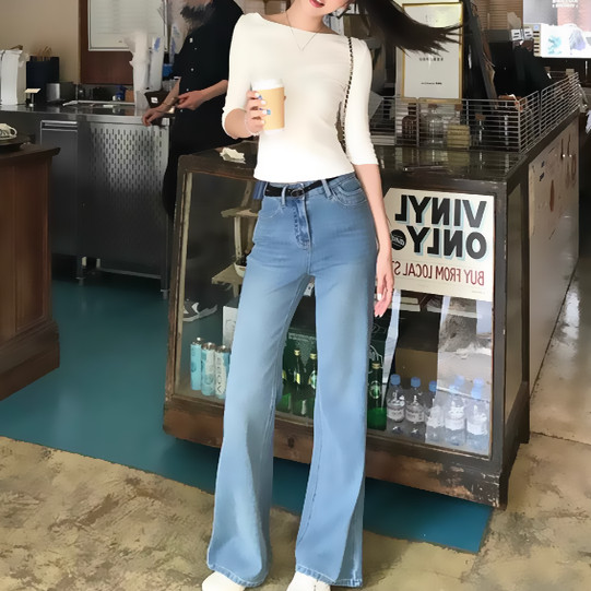 Micro-Flared Jeans for Women 2025 New High-Waisted Slimming Thin Long Pants Straight-Leg Floor-Length Wide-Leg Pants