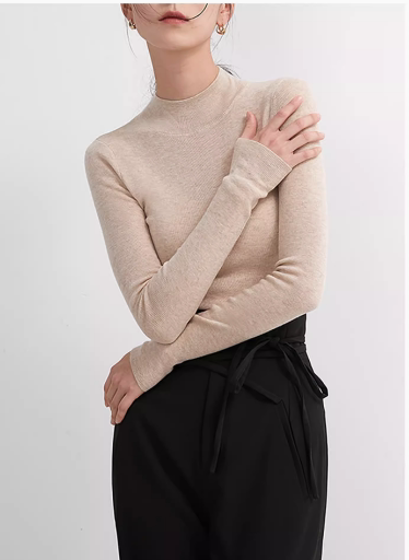 Purple Half-Turtleneck Wool Knit Base Sweater for Women, Autumn and Winter, Slim Fit Inner Sweater Top